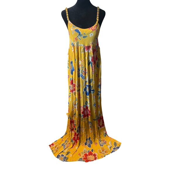D&G Dolce & Gabbana Floral Maxi Dress Size 14 Viscose & Leather Yellow - Picture 1 of 9